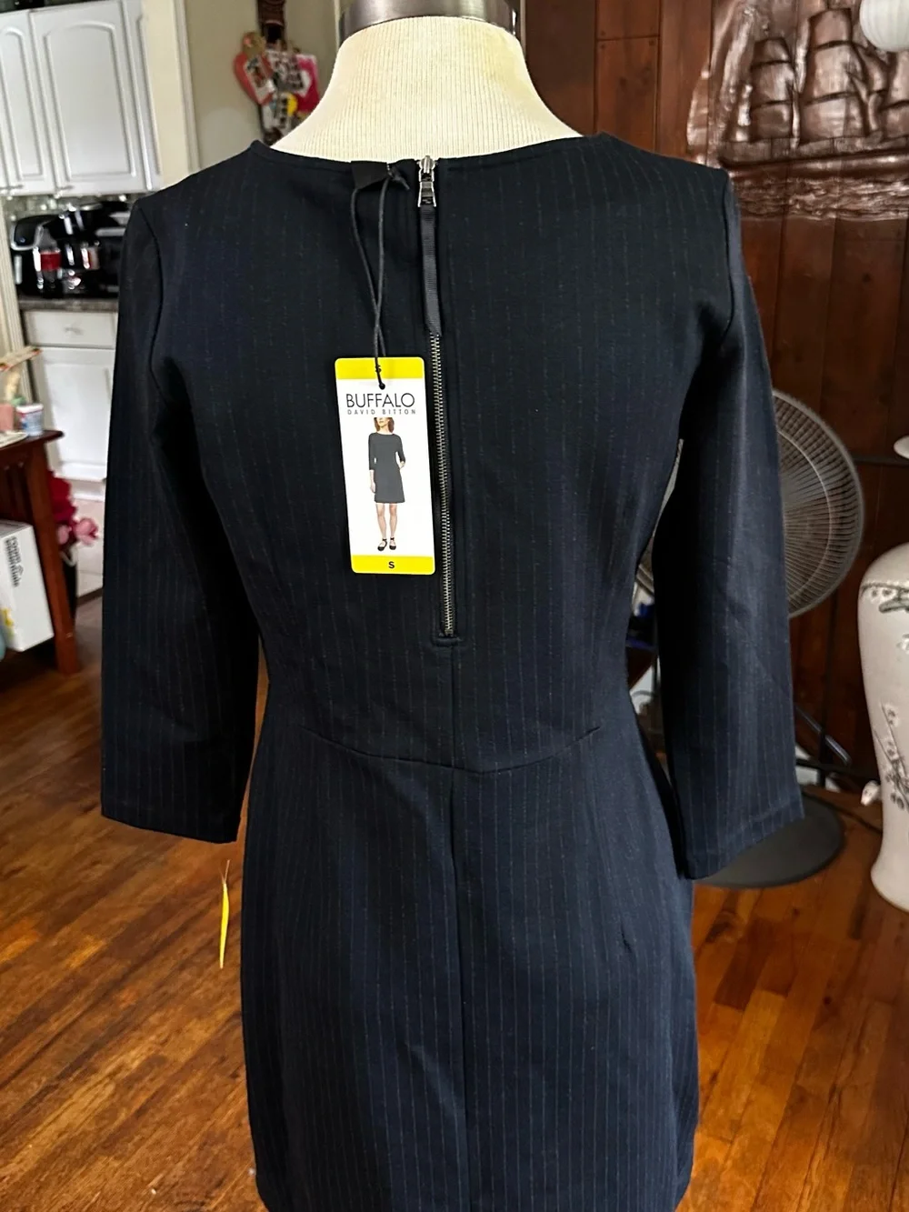 Buffalo David Bitton Black Pinstripe Long Sleeve Sheath Dress - Picture 3 of 6
